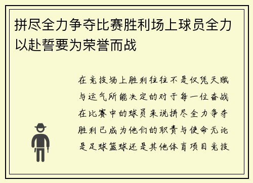 拼尽全力争夺比赛胜利场上球员全力以赴誓要为荣誉而战